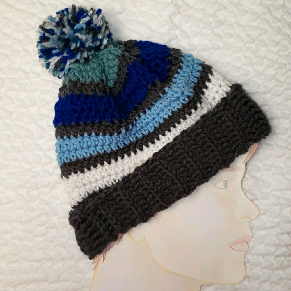 Handmade Men's Pom Pom Beanie. Warm Winter. Skiing